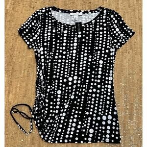 White House Black Market Women’s Blouse Size XS Black White Polka Dot Top